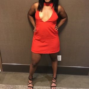 Fire Red Deep V Mini Dress